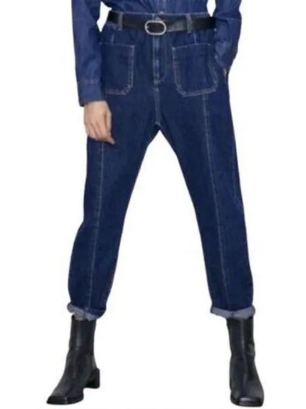 Zara Womens Size 4 Baggy Jeans Seamed Dark Wash Denim Front Patch Pockets - Picture 1 of 7